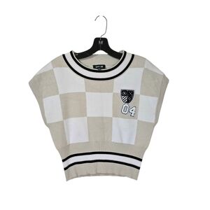 Fore All Kennedy Top White Beige Checker Women's Medium Golf